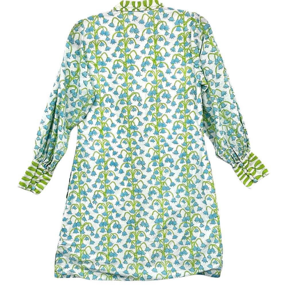 Sue Sartor Dress Womens S Blue Green Floral Cotton Long Sleeve Tunic *READ - Picture 6 of 16